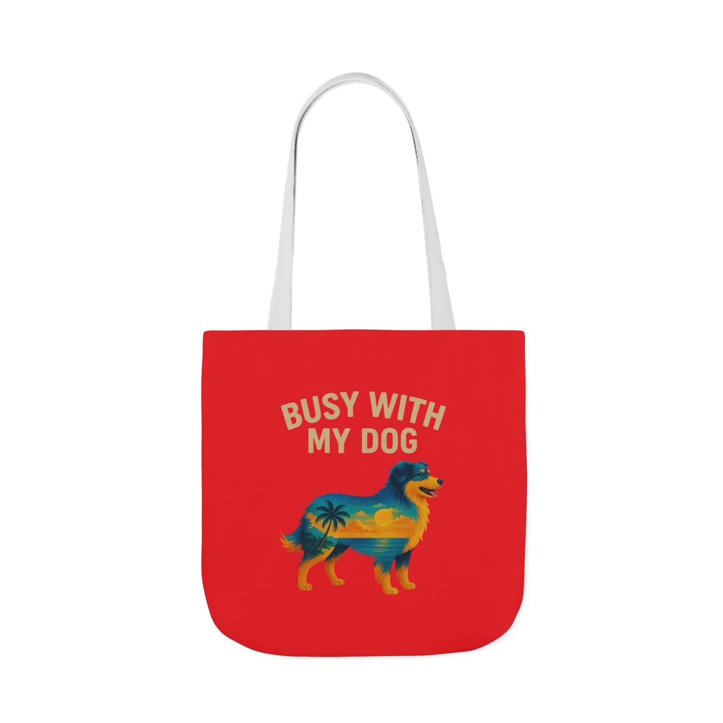 Busy With My Dog Canvas Tote Bag | Colorful Tropical Dog Illustration