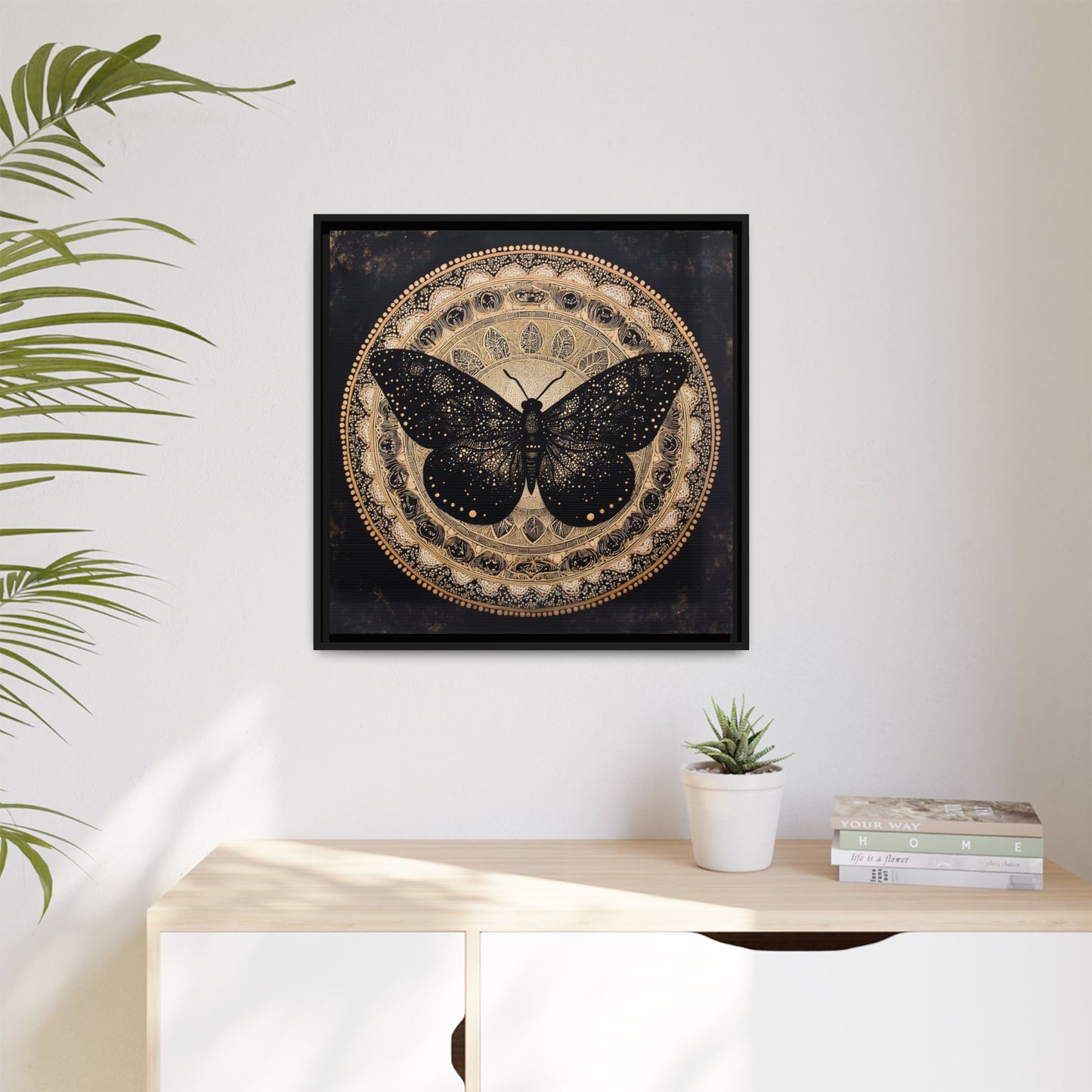 Black Moth Mandala Matte Canvas Framed | Wall Art