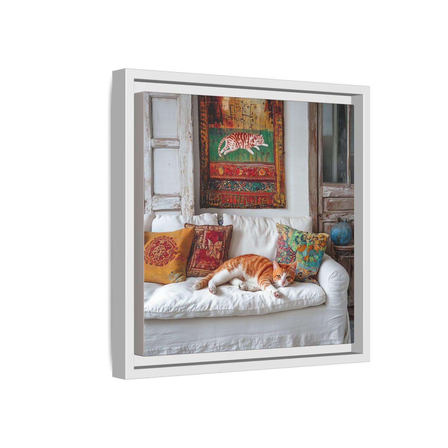 Orange Tabby "House Cat" Sleeping Ginger Cat Sofa Photo Framed Canvas