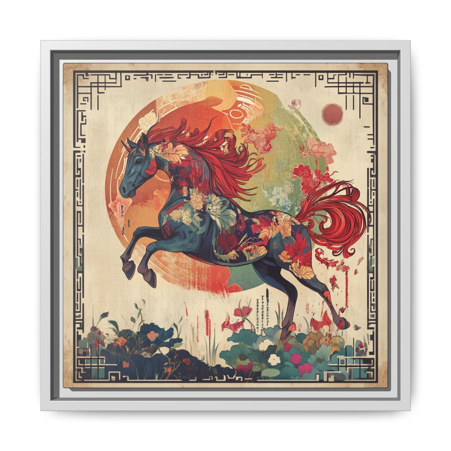 Fire Horse Year Matte Canvas Framed Print