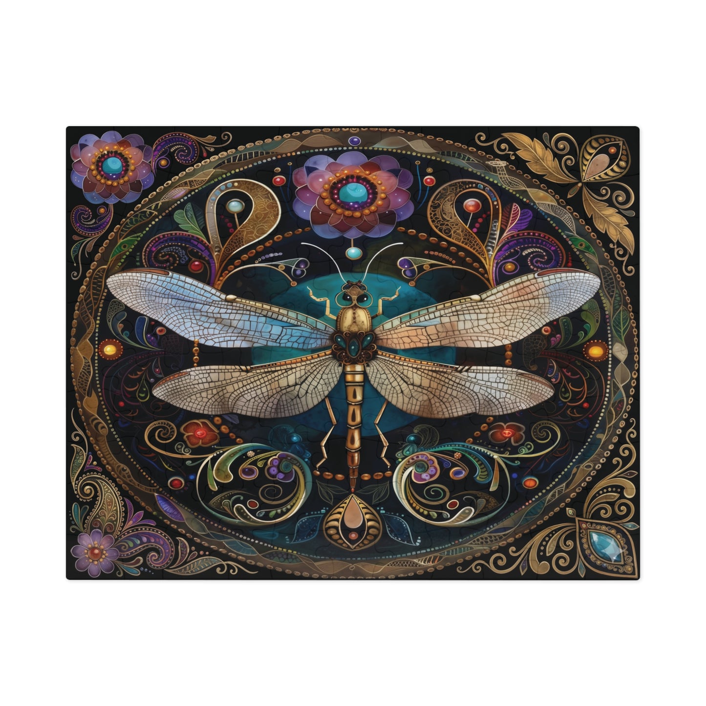 Ornate Dragonfly Jigsaw Puzzle with Tin | Ornate Floral Mosaic