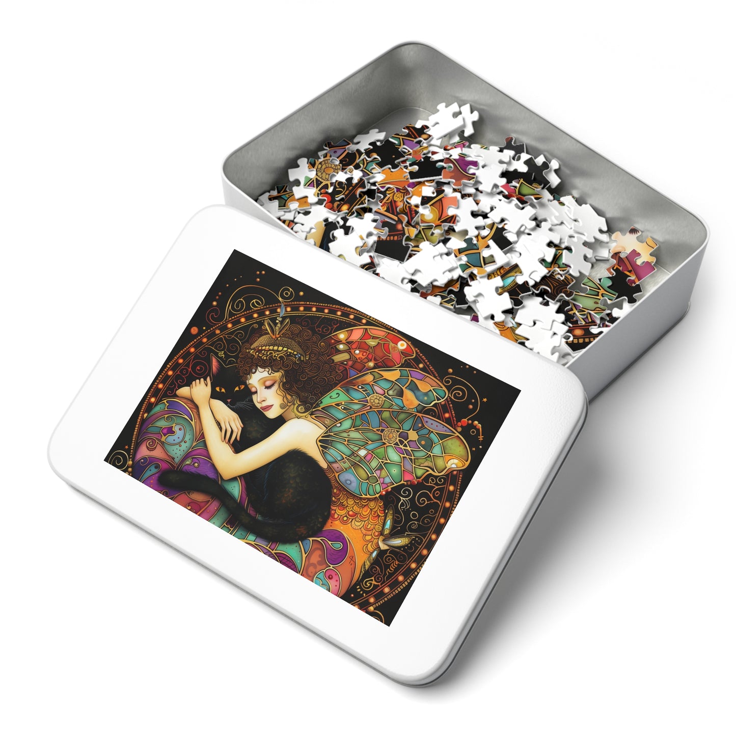 Sleeping Fairy with Black Cat Jigsaw Puzzle