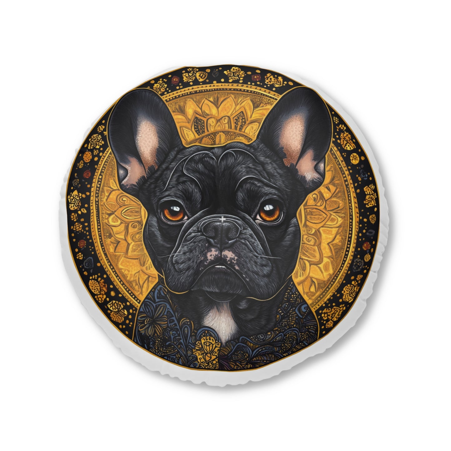 French Bulldog Tufted Floor Pillow, Round Pet Decor, Boho Home Accent, Dog Lover Gift, Cozy Living Room Style