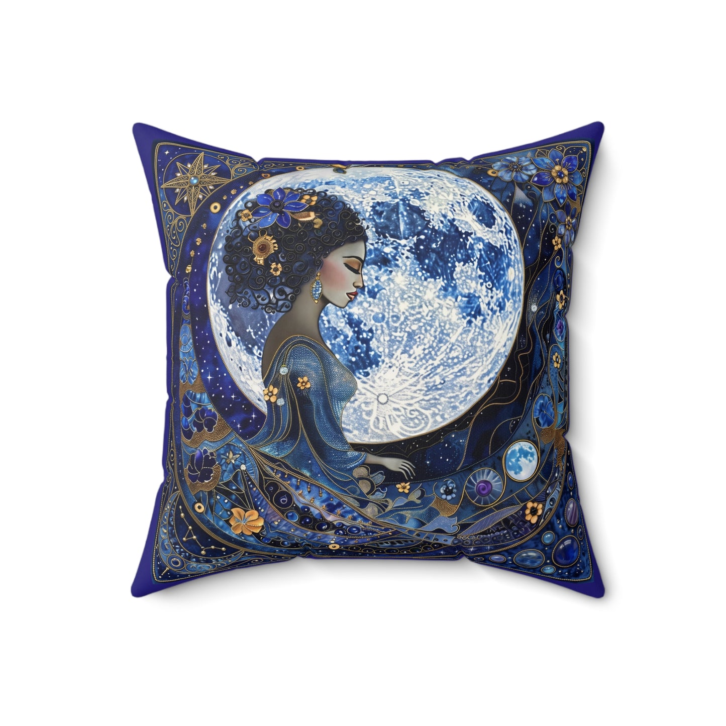 Blue Moon Goddess illustration Pillow Suede Square Decorative Pillow