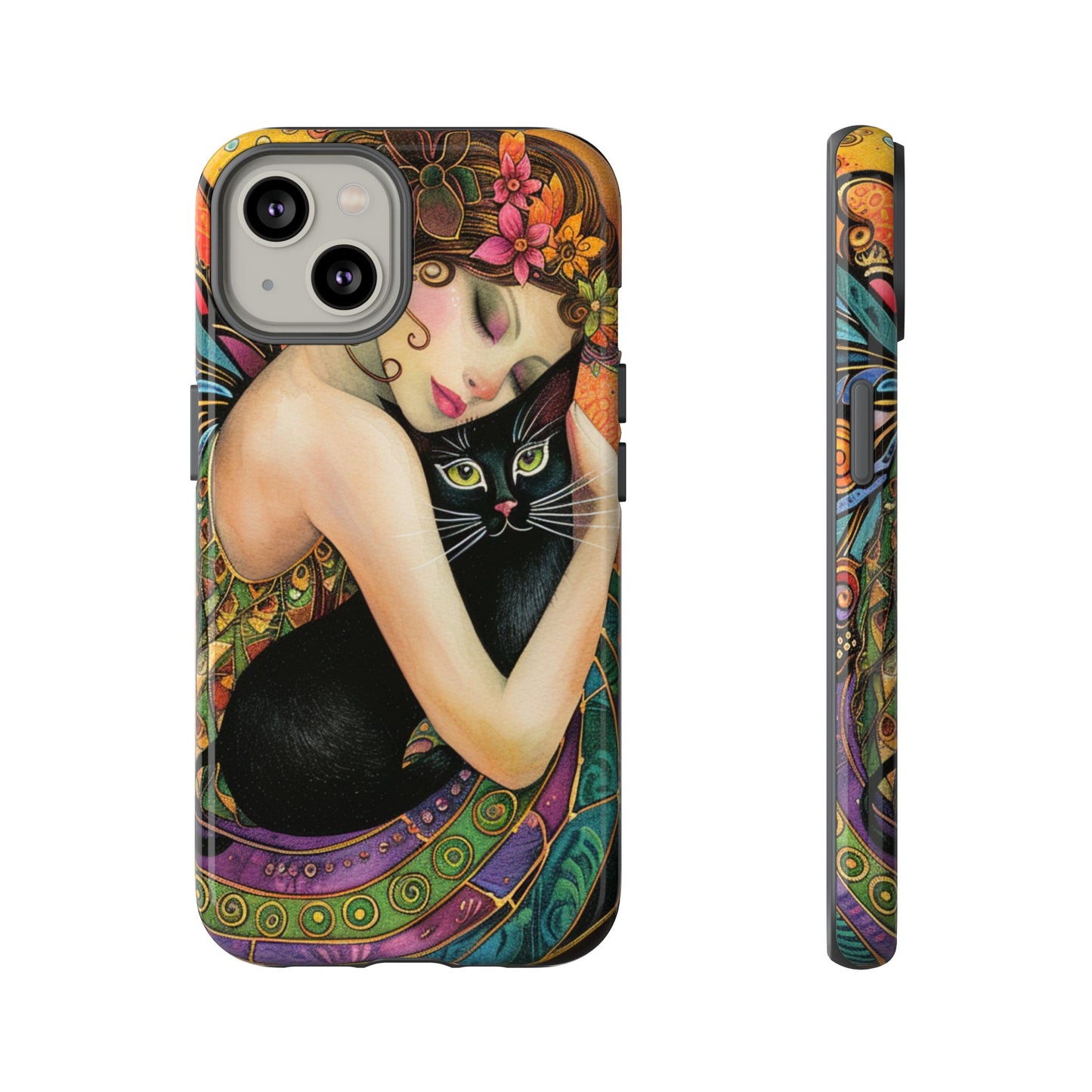 Colorful Art Phone Case with Cat and Fairy Design, Phone Cover Gift for Cat Lovers, Unique Floral Case, Magical Design, Vibrant Phone [...]