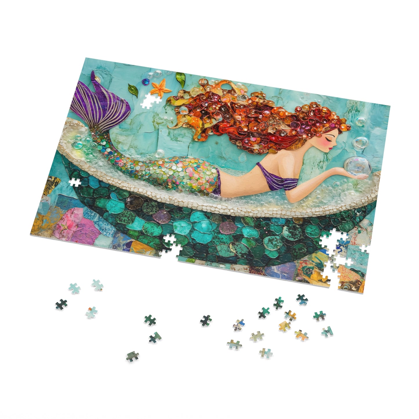 Bubbles Mermaid Art Jigsaw Puzzle with Tin