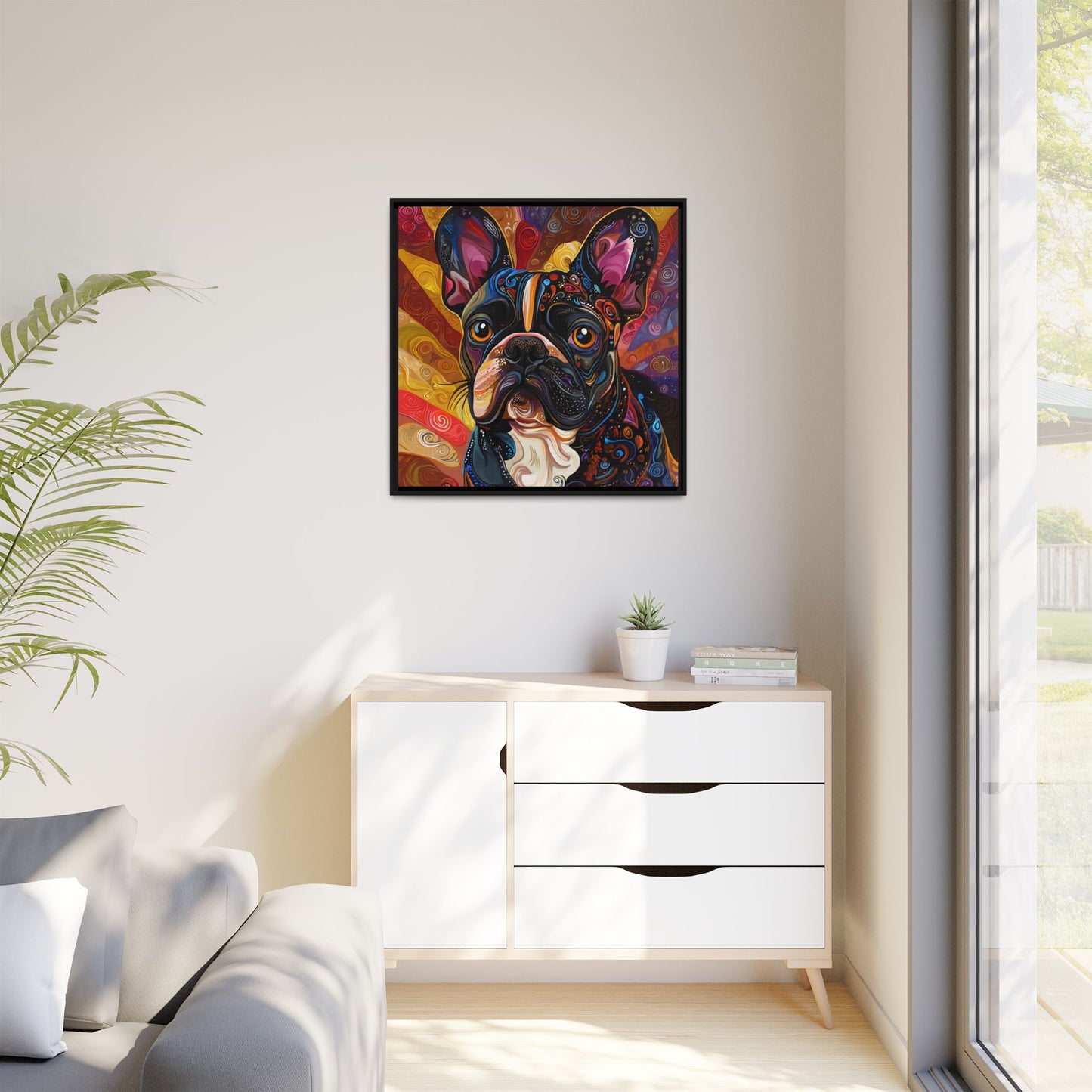 Colorful French Bulldog Pop Art Canvas Framed Wall Art | Matte Canvas
