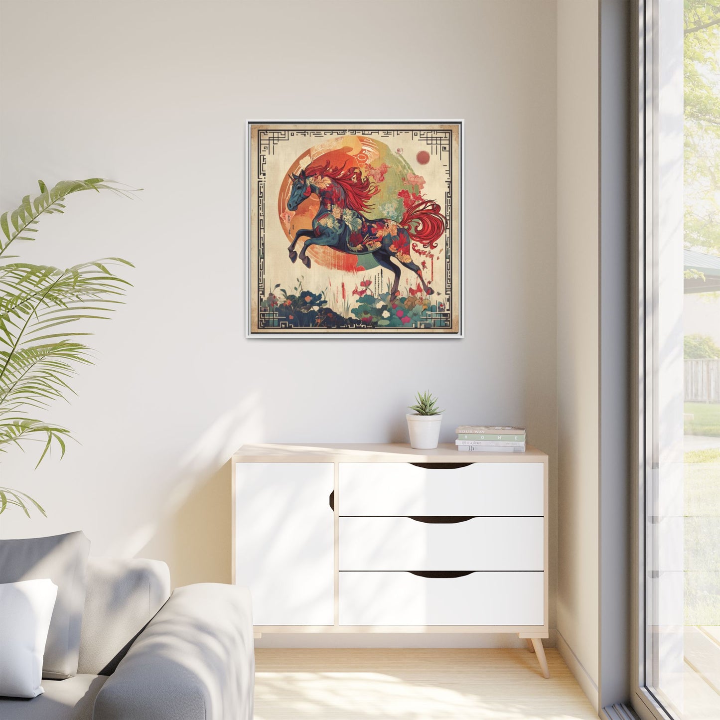 Fire Horse Year Matte Canvas Framed Print