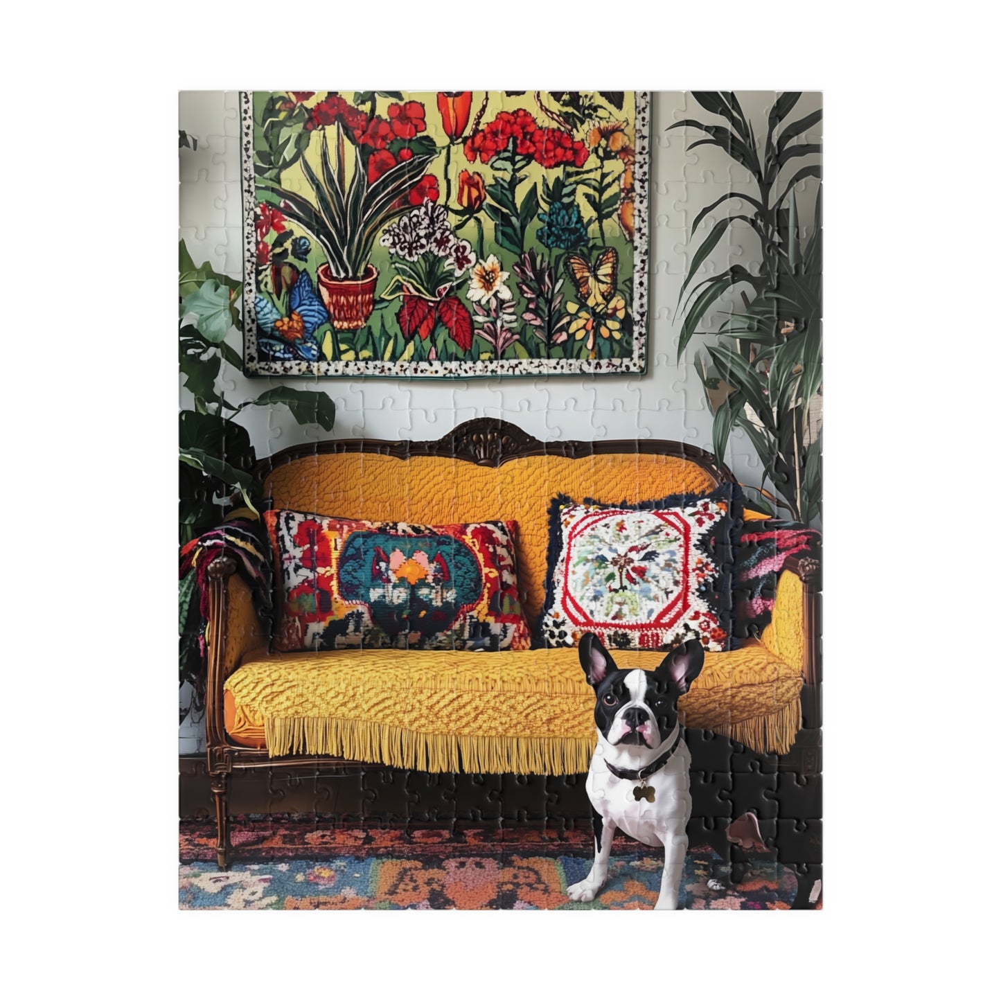 Boston Terrier on Yellow Sofa Puzzle
