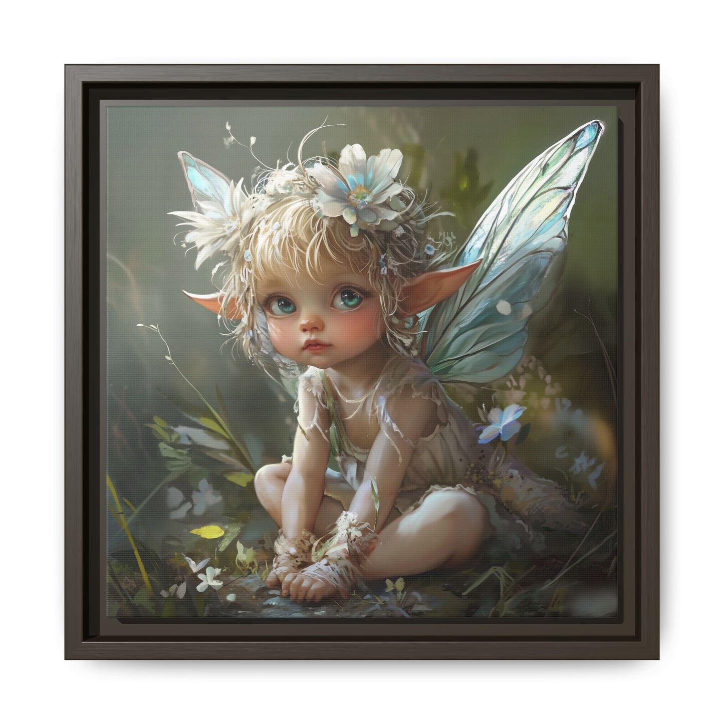 Baby Fairy Art Print, Framed Canvas, Whimsical Home Decor, Fairy Tale Gift, Magical Nursery Wall Art