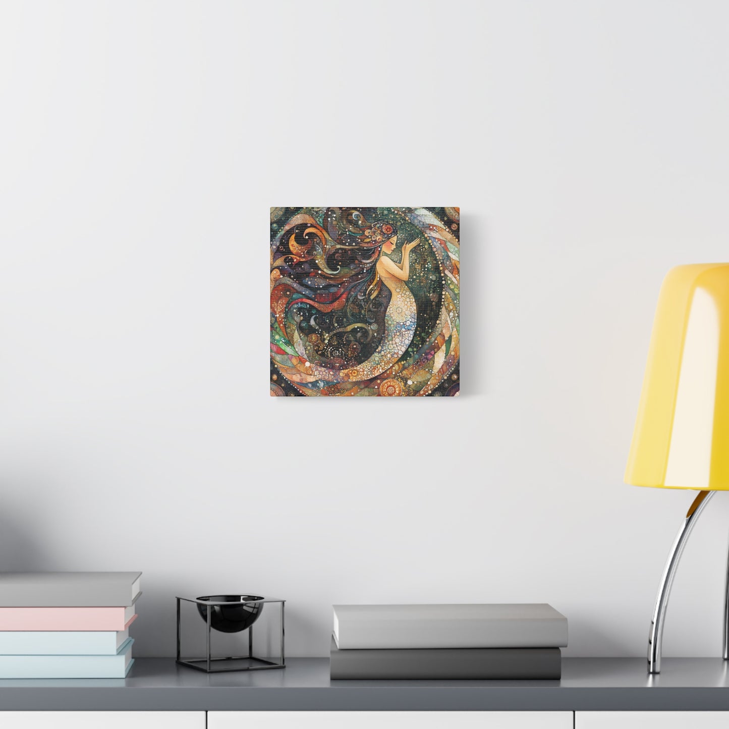 Autumnl Mermaid Canvas Art, Stretched Wall Decor, Bohemian Home Accent, Unique Gift for Sea Lovers, Nautical Art Piece, Coastal Room Decor