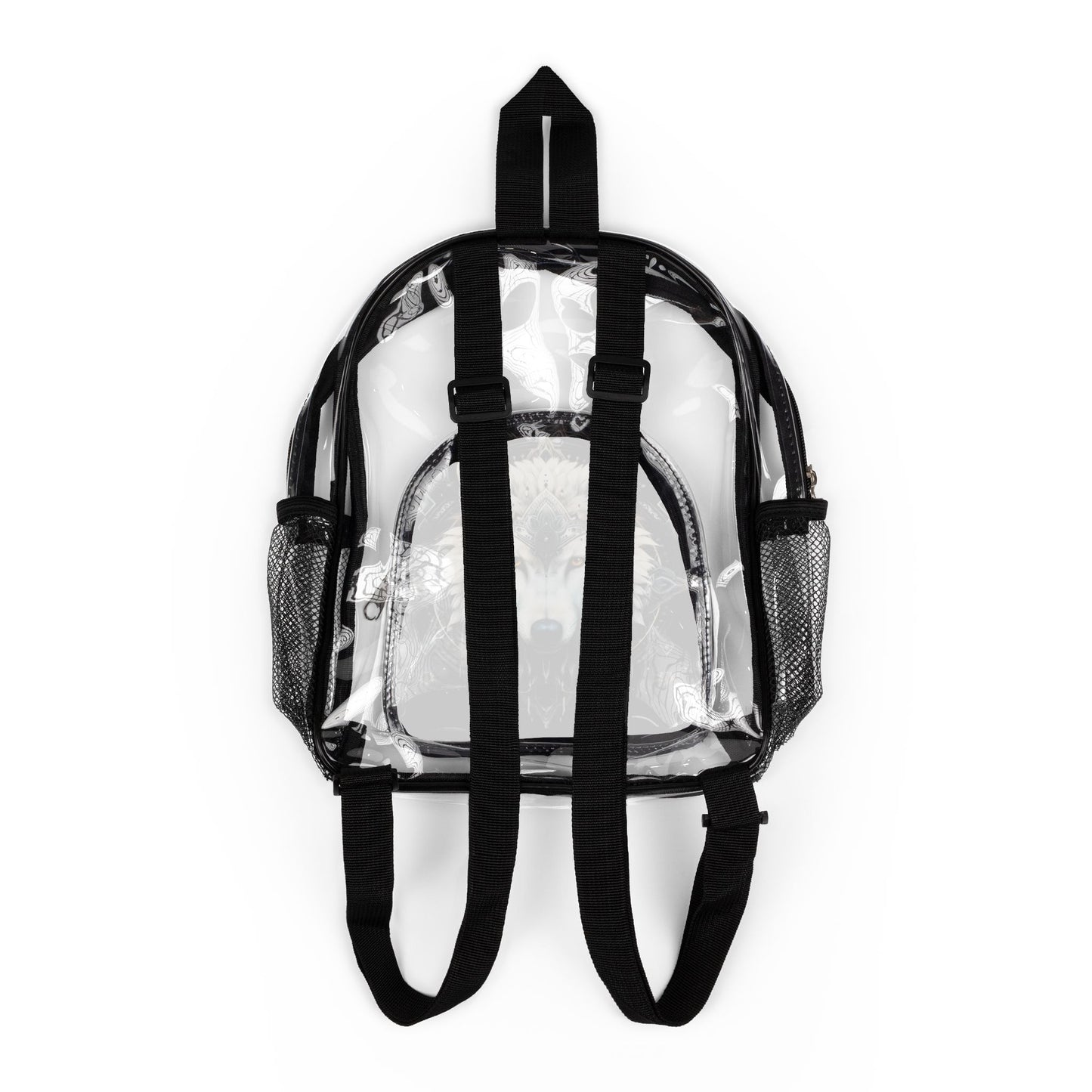 Transparent Wolf Print Backpack for Outdoors, Concerts, and Sports, Stadium Approved, Clear Bag with Wolf Design, Animal Lover Gift