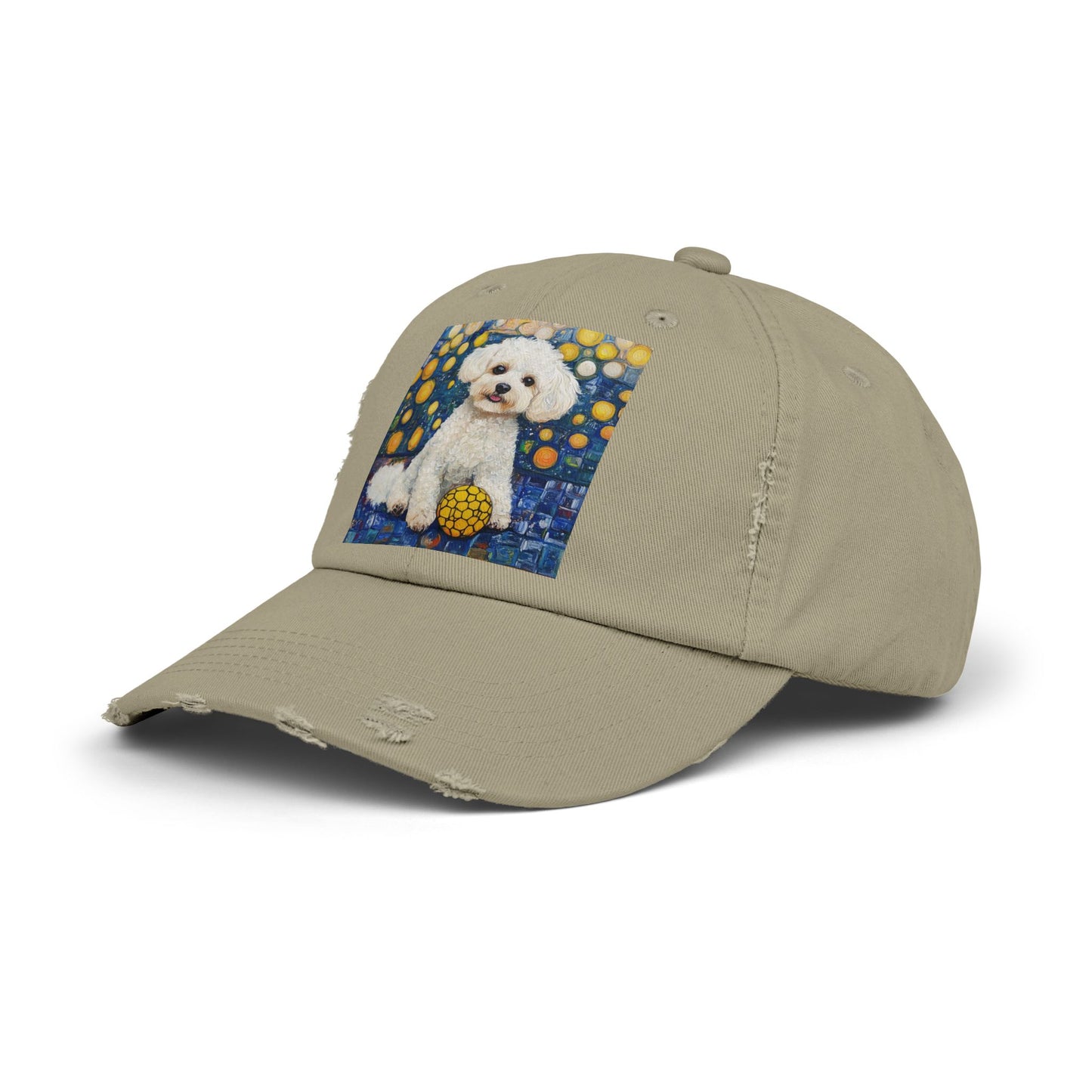 Bichon Frise Pickleball Unisex Distressed Cap with Adorable Dog Art | Pet Lover Gift, Casual Fashion, , Dog Mom Hat, Unique Dog Gift