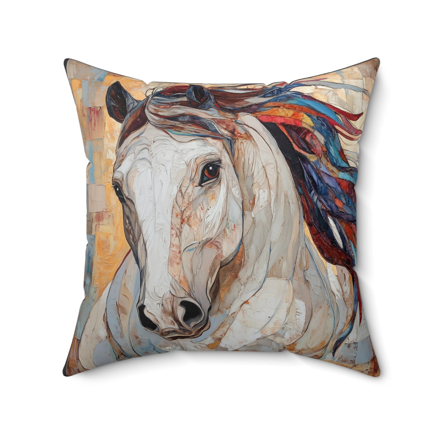 White Horse Painting Pillow Faux Suede Square Pillow