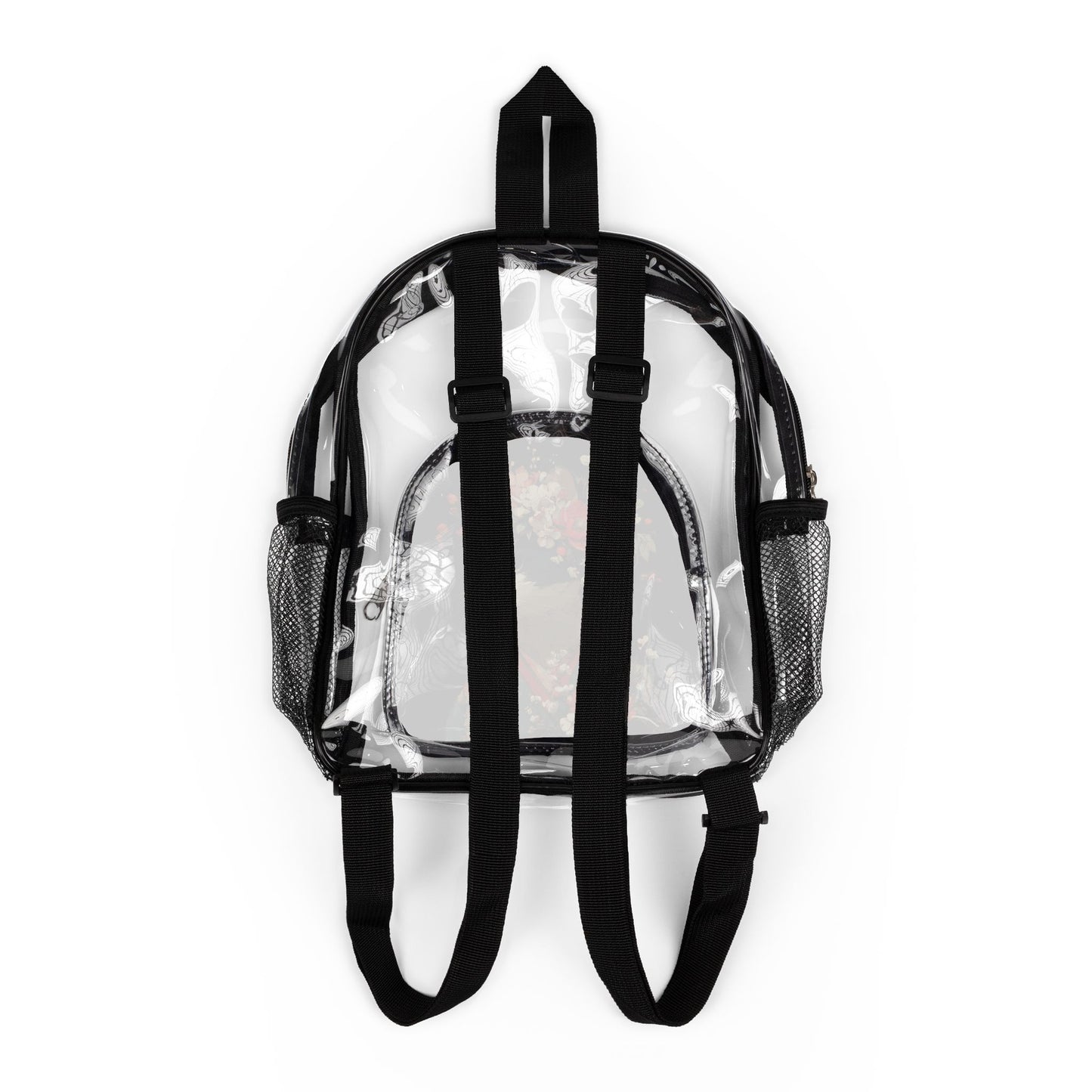 Clear Stadium Backpack with Floral Cat Design, Clear Bag for Concerts, Sports Events, Festivals, School, Fashion