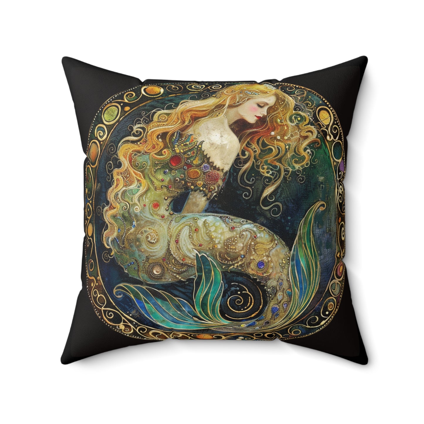 Artistic Mermaid Faux Suede Square Pillow, Decorative Throw Cushion, Home Decor Accent, Gift Idea for Beach Lovers, Boho Style