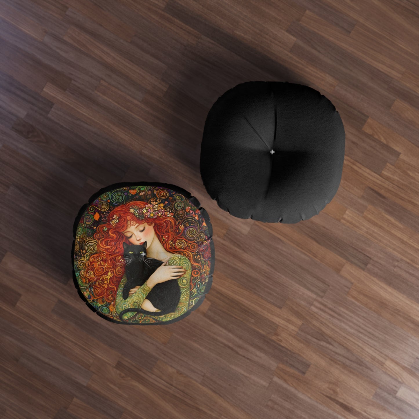 Artistic Tufted Floor Pillow, Cozy Decor, Cat Lover Gift, Bohemian Home Accent, Unique Round Cushion