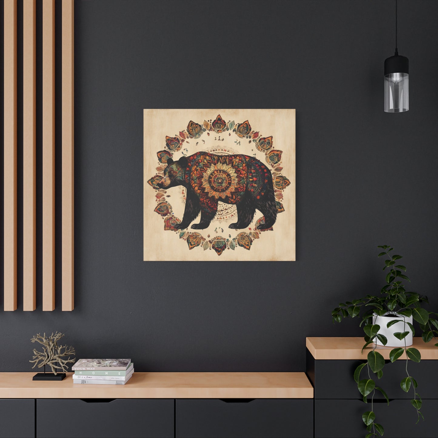 Bohemian Mandala Bear Matte Canvas Wall Art | Stretched Canvas