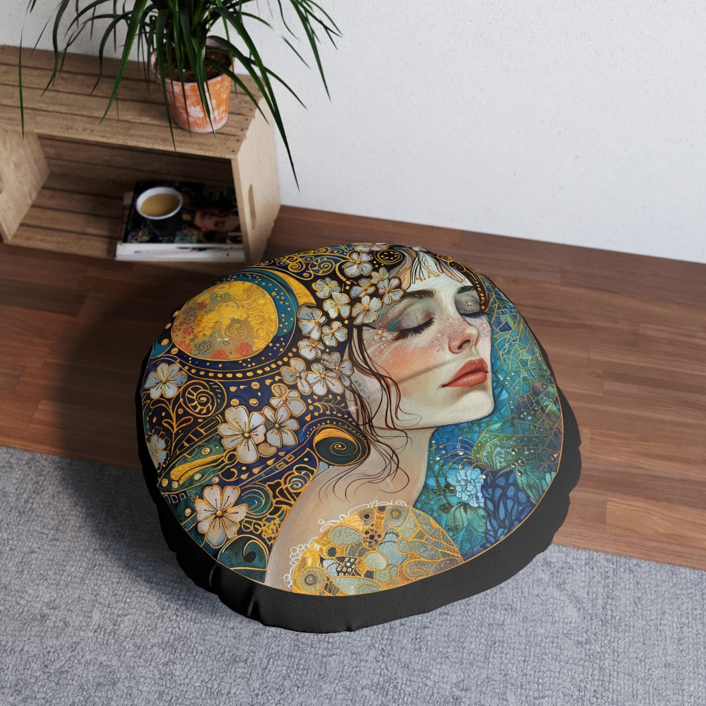 Elegant Bohemian Tufted Floor Pillow, Cozy Home Decor, Round Pillow, Boho Cushion, Meditation Support, Gift for Yoga Lovers