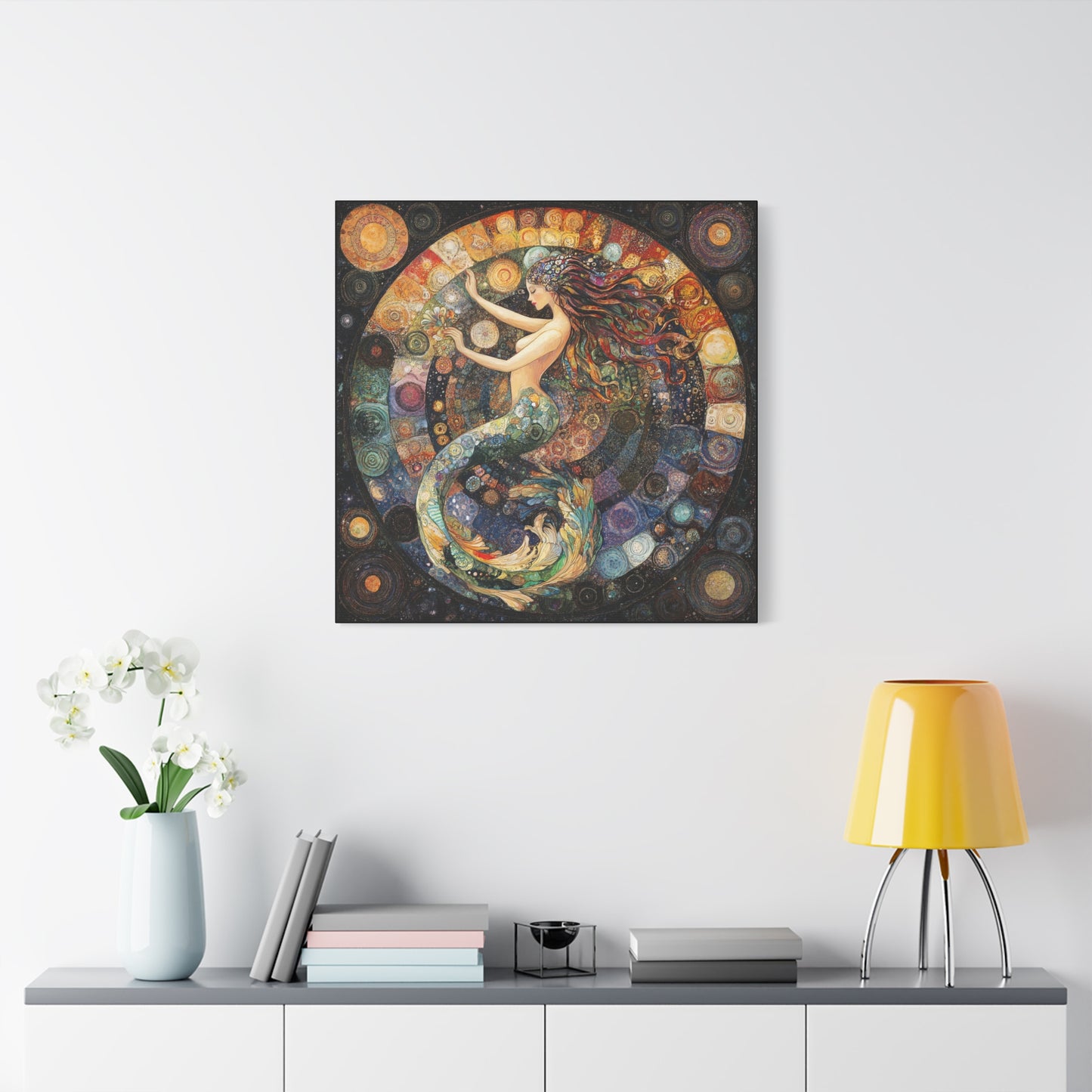 Autumn Mermaid Canvas Art Print, Ocean Wall Decor, Boho Home Decor, Nautical Gift, Vibrant Artwork, Mermaid Lover Gift