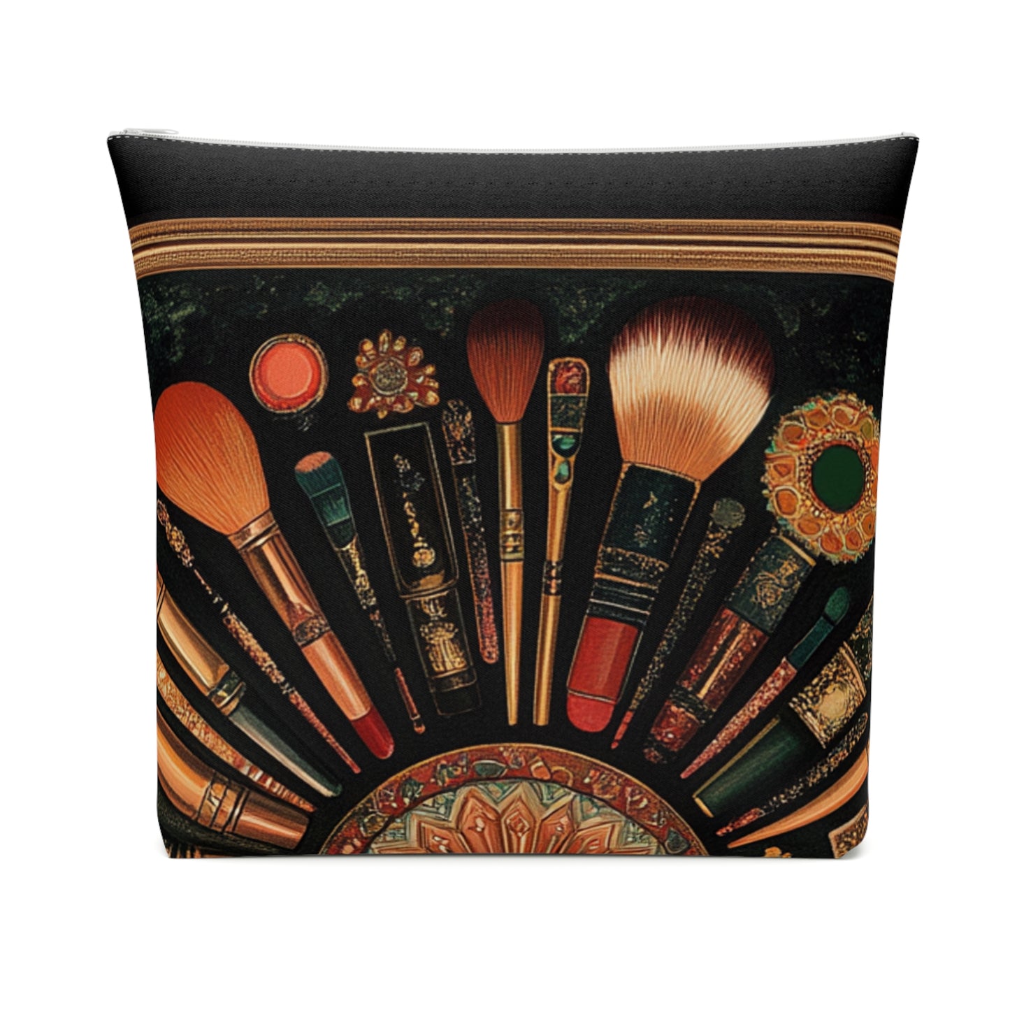 Artistic Vintage Look Makeup Bag, Bohemian Cosmetic Pouch, Travel Toiletry Case, Gift for Beauty Lovers, Vintage Brush Design