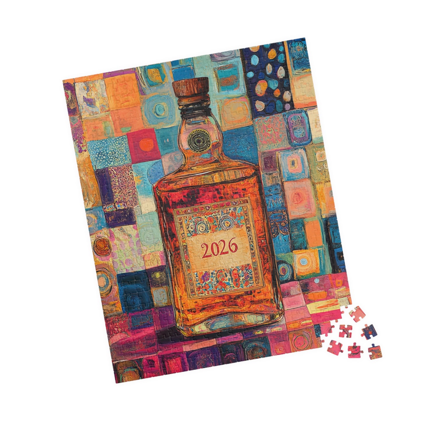 Happy New Year 2026 Tequila Bottle 2026 Puzzle Colorful Abstract Liquor Bottle Artwork