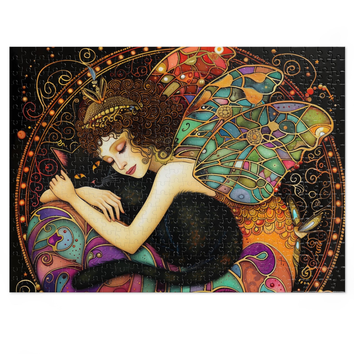 Sleeping Fairy with Black Cat Jigsaw Puzzle