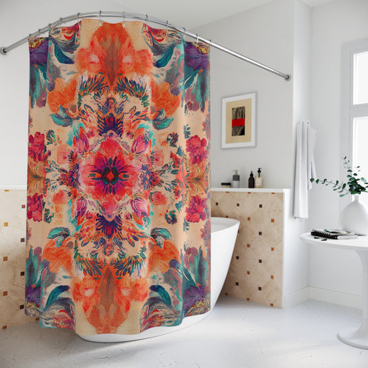 Boho Watercolor Floral Shower Curtain Vibrant Mandala Bathroom Decor