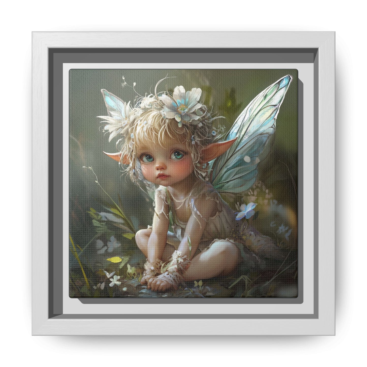 Baby Fairy Art Print, Framed Canvas, Whimsical Home Decor, Fairy Tale Gift, Magical Nursery Wall Art