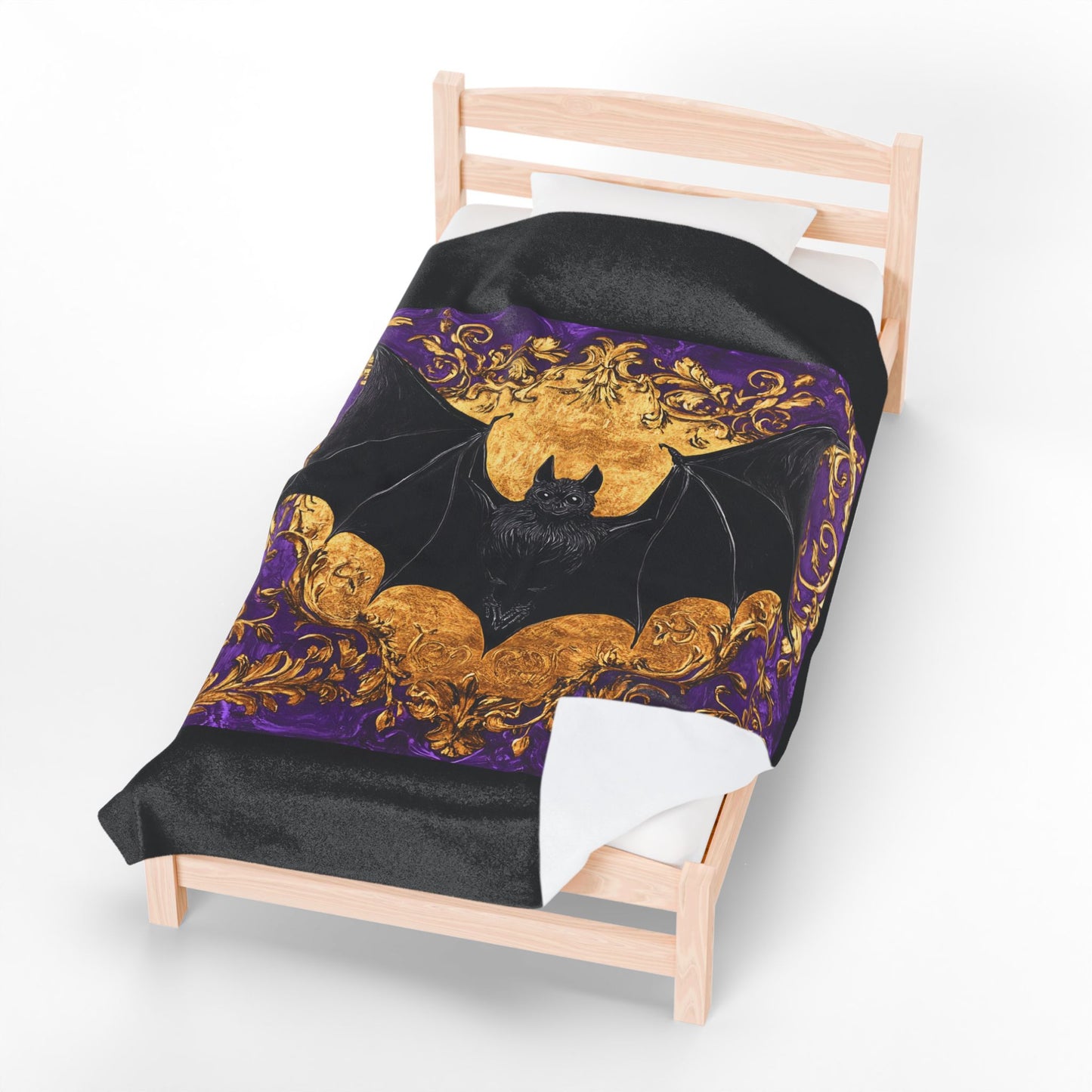 Bohemian Baroque Bat Velveteen Plush Blanket - Cozy Home Decor, Halloween Throw, Gothic Decor, Luxurious Gift