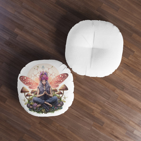 Bohemian Butterfly Tufted Floor Pillow, Round Decorative Cushion for Home Decor, Meditation, Relaxation, Gift