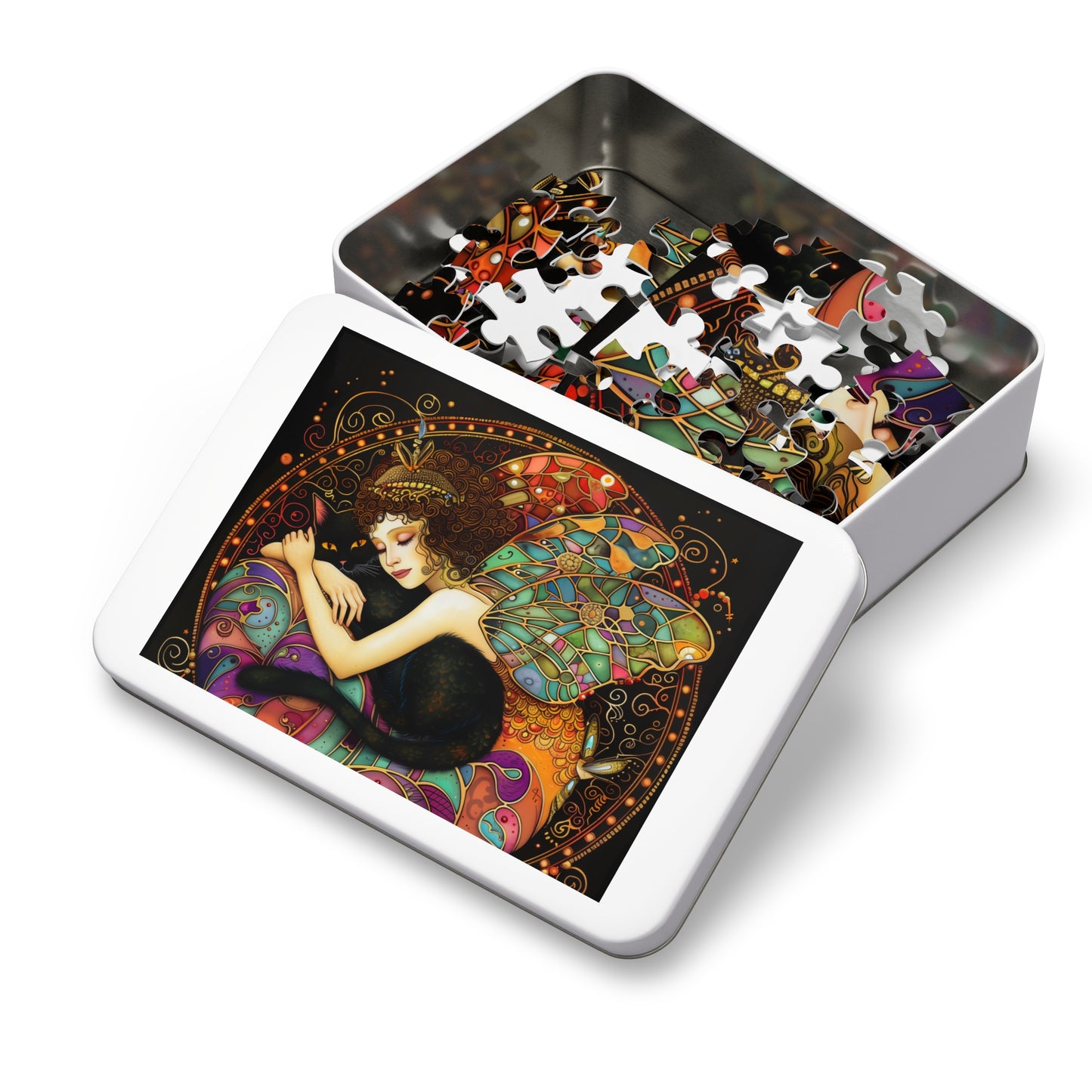 Sleeping Fairy with Black Cat Jigsaw Puzzle