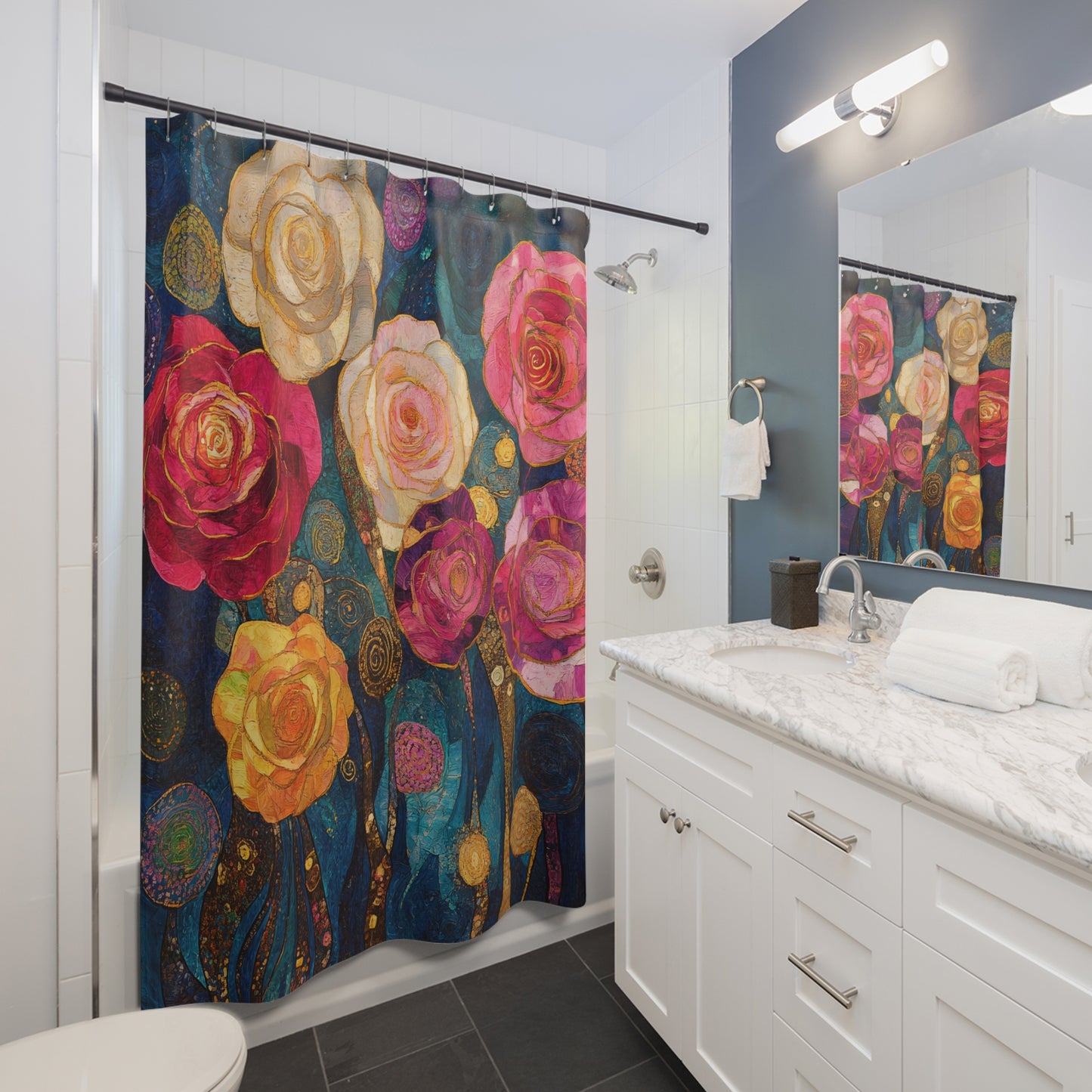 Watercolor Rose Bouquet Shower Curtain | Floral Bathroom Decor