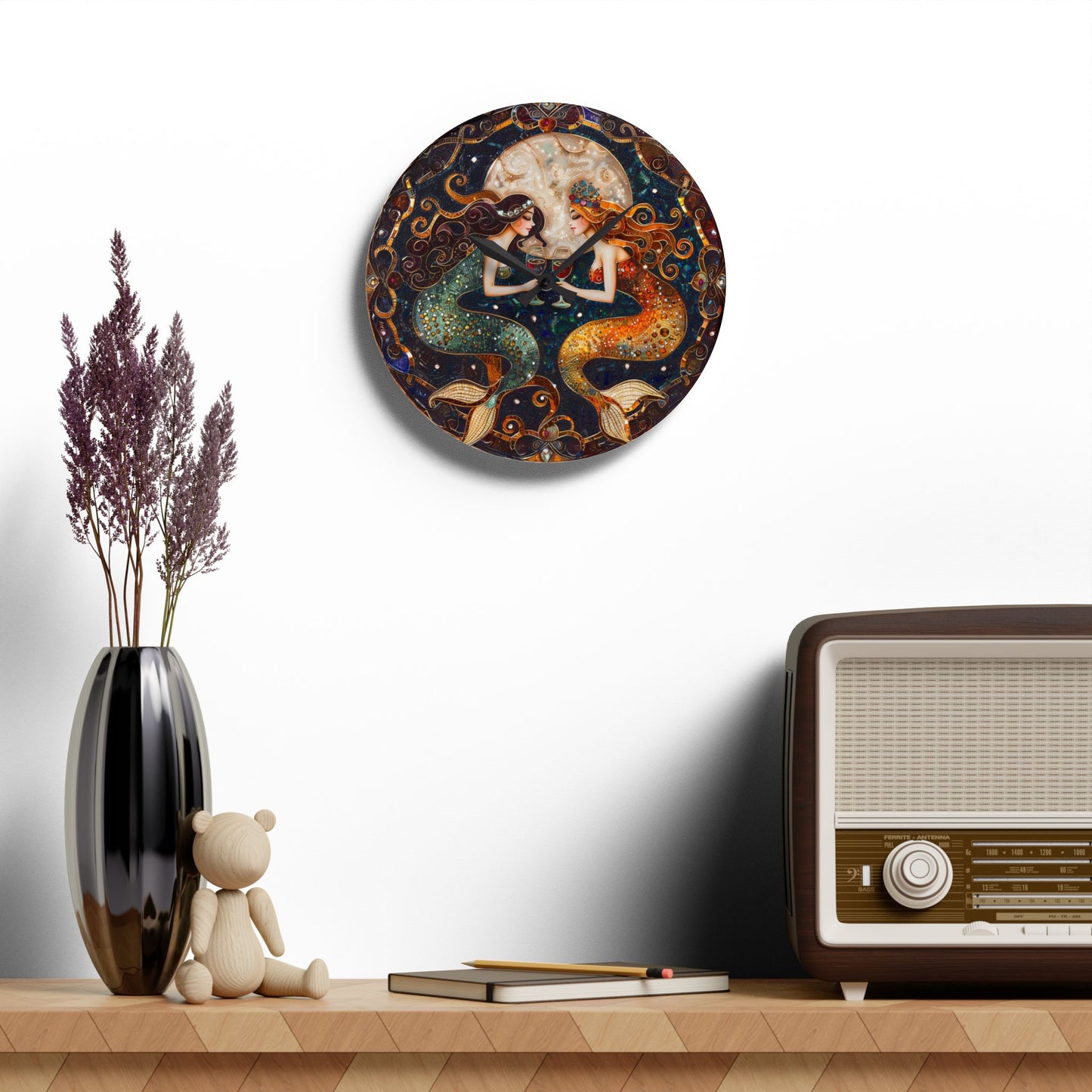 Wine Time Mermaid Wall Clock