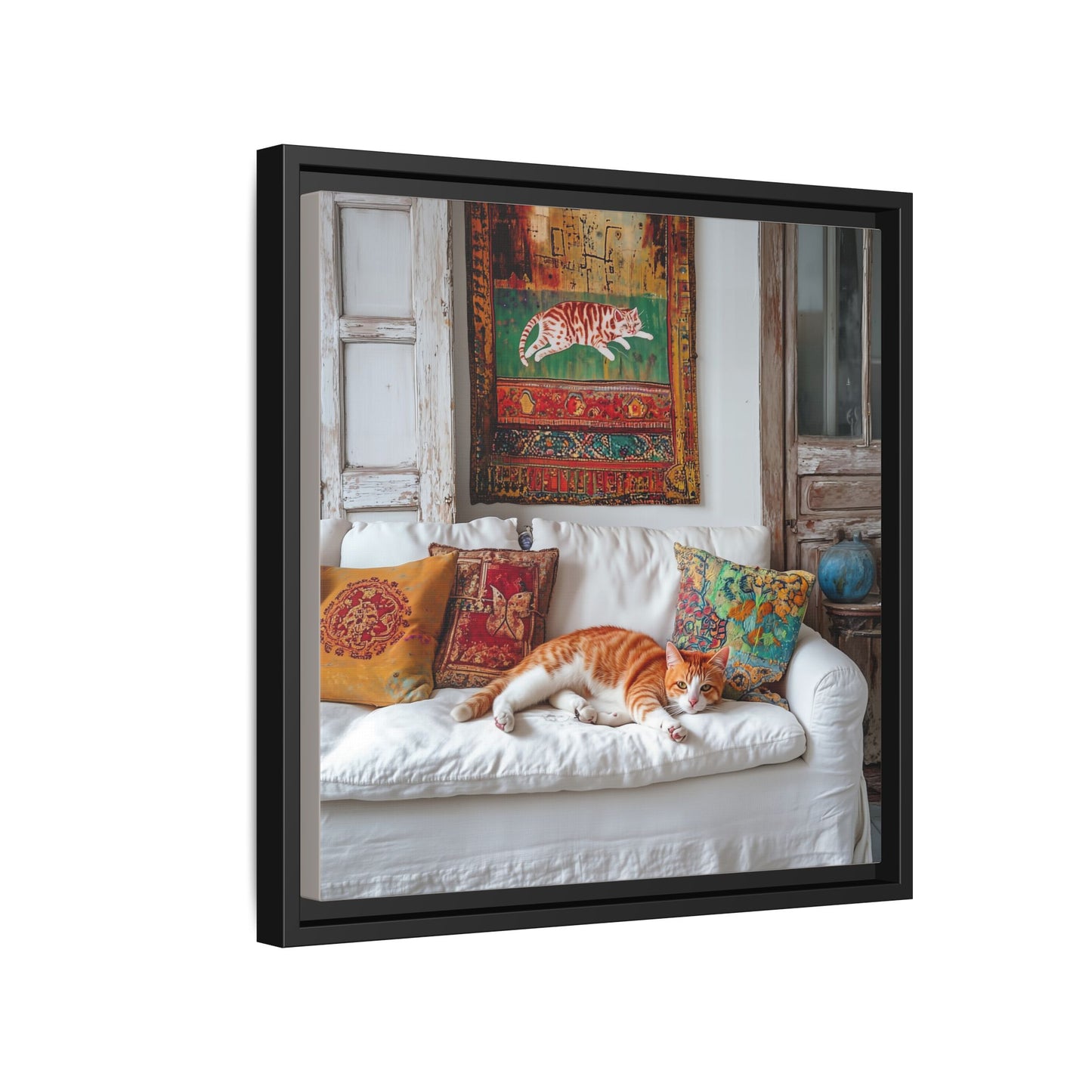 Orange Tabby "House Cat" Sleeping Ginger Cat Sofa Photo Framed Canvas