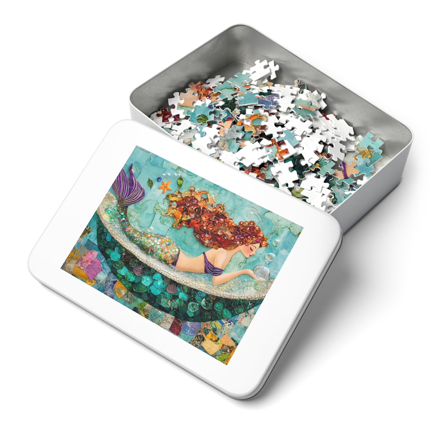 Bubbles Mermaid Art Jigsaw Puzzle with Tin