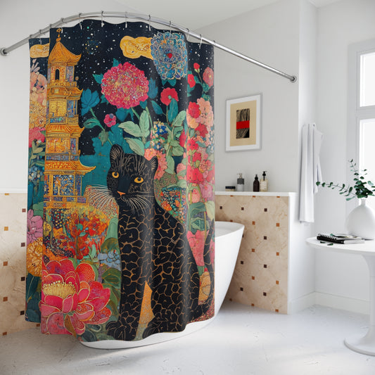 Black Leopard Floral Shower Curtain - Elegant Home Decor, Stylish Bathroom Accent, Bohemian Vibe, Gift for Her, Housewarming