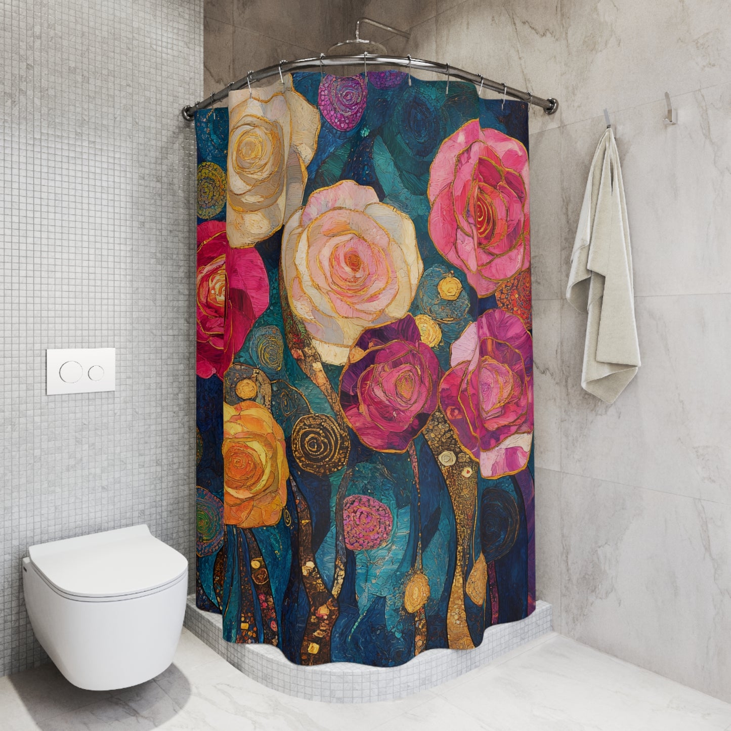 Watercolor Rose Bouquet Shower Curtain | Floral Bathroom Decor