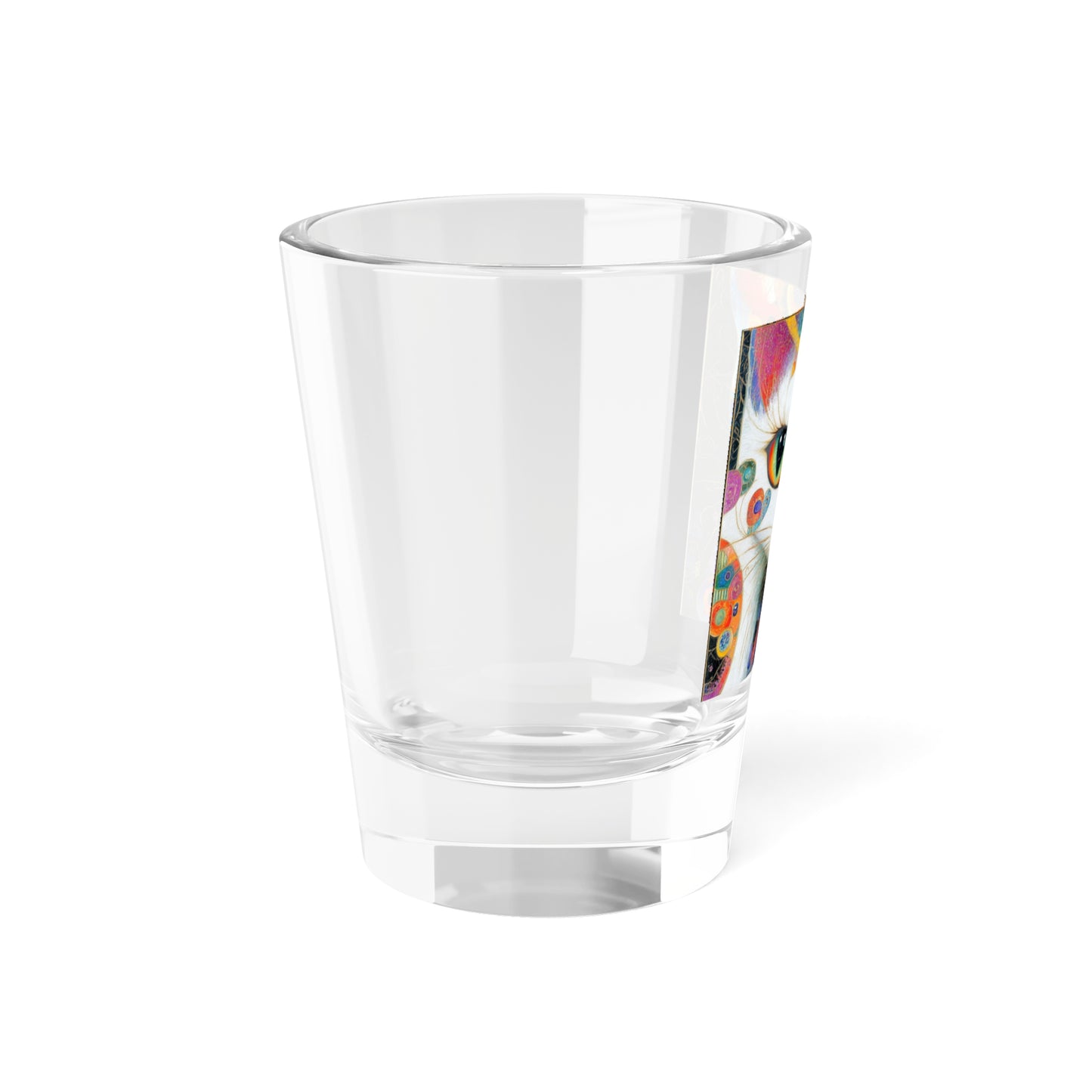 Happy New Year Shot Glass White Cat Artwork Shot Glass | Colorful Retro Cat 1.5oz