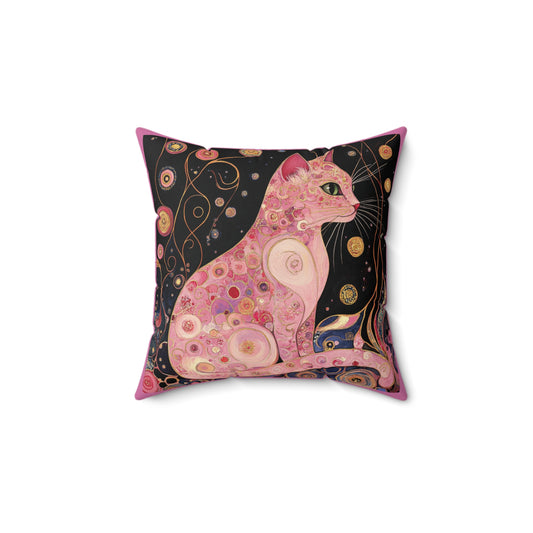 Crystal Cat Collection Rose Quartz Cat  Faux Suede Pillow | Cozy Home Decor | Cat Lover Gift | Square Pillow