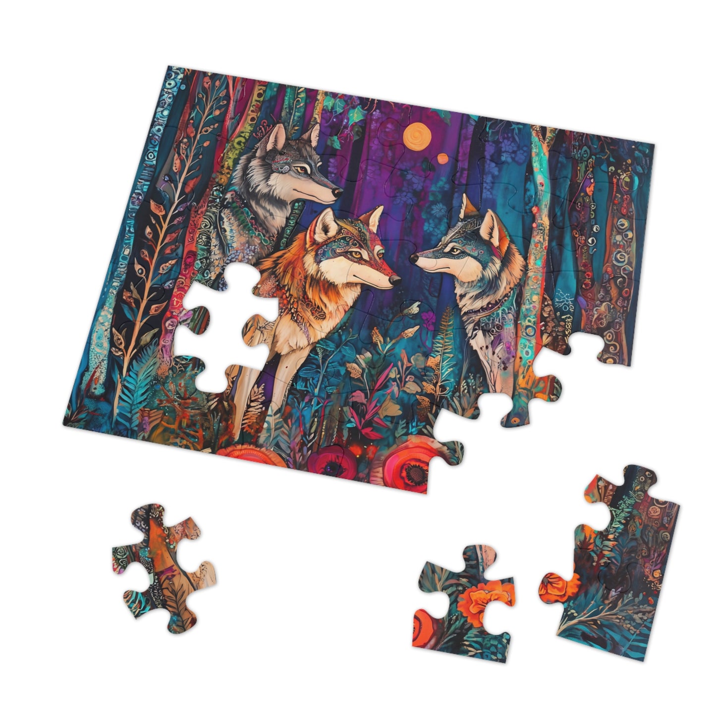 Colorful Forest Wolves Jigsaw Puzzle with Tin | 500pc Wildlife Puzzle