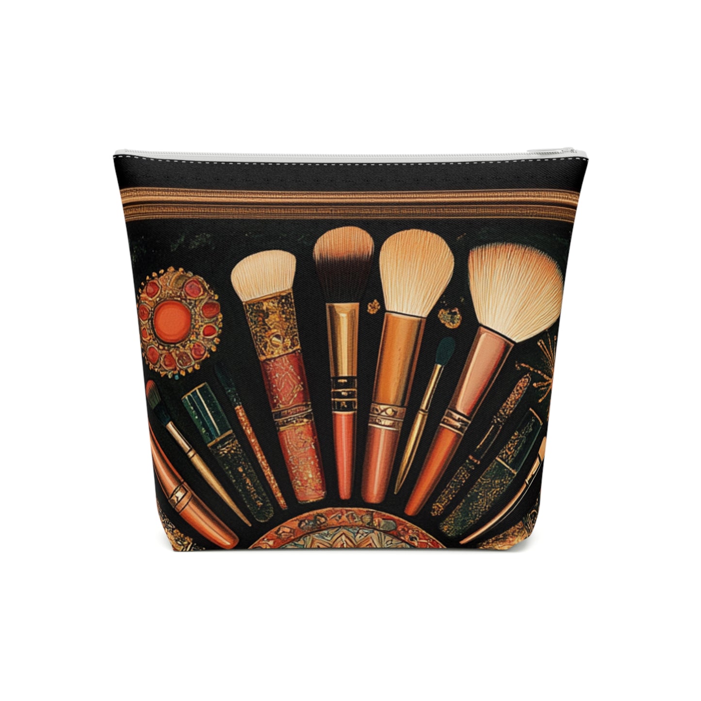 Artistic Vintage Look Makeup Bag, Bohemian Cosmetic Pouch, Travel Toiletry Case, Gift for Beauty Lovers, Vintage Brush Design
