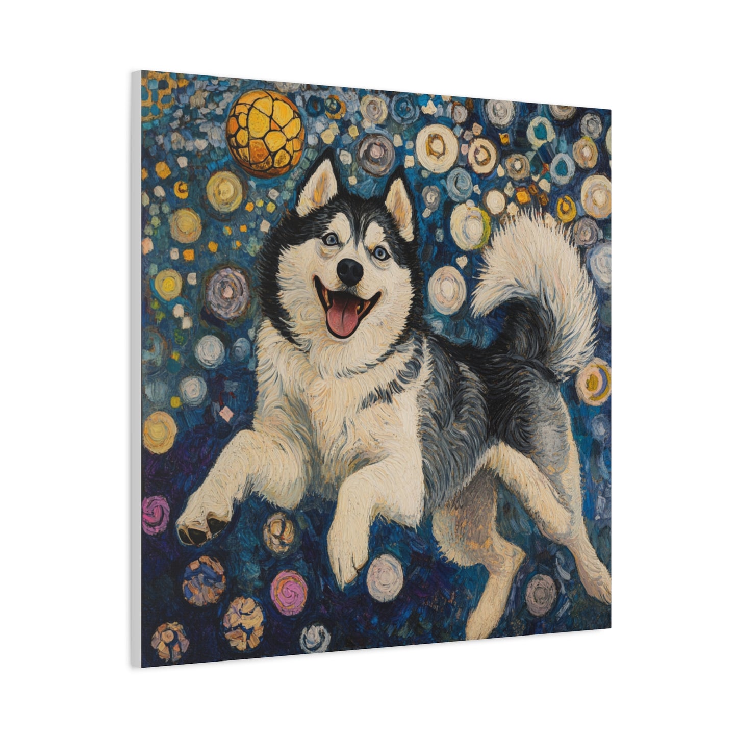 Joyful Husky Canvas Art, Pet Wall Decor, Dog Lovers Gift, Home Decoration, Animal Art, Husky Portrait