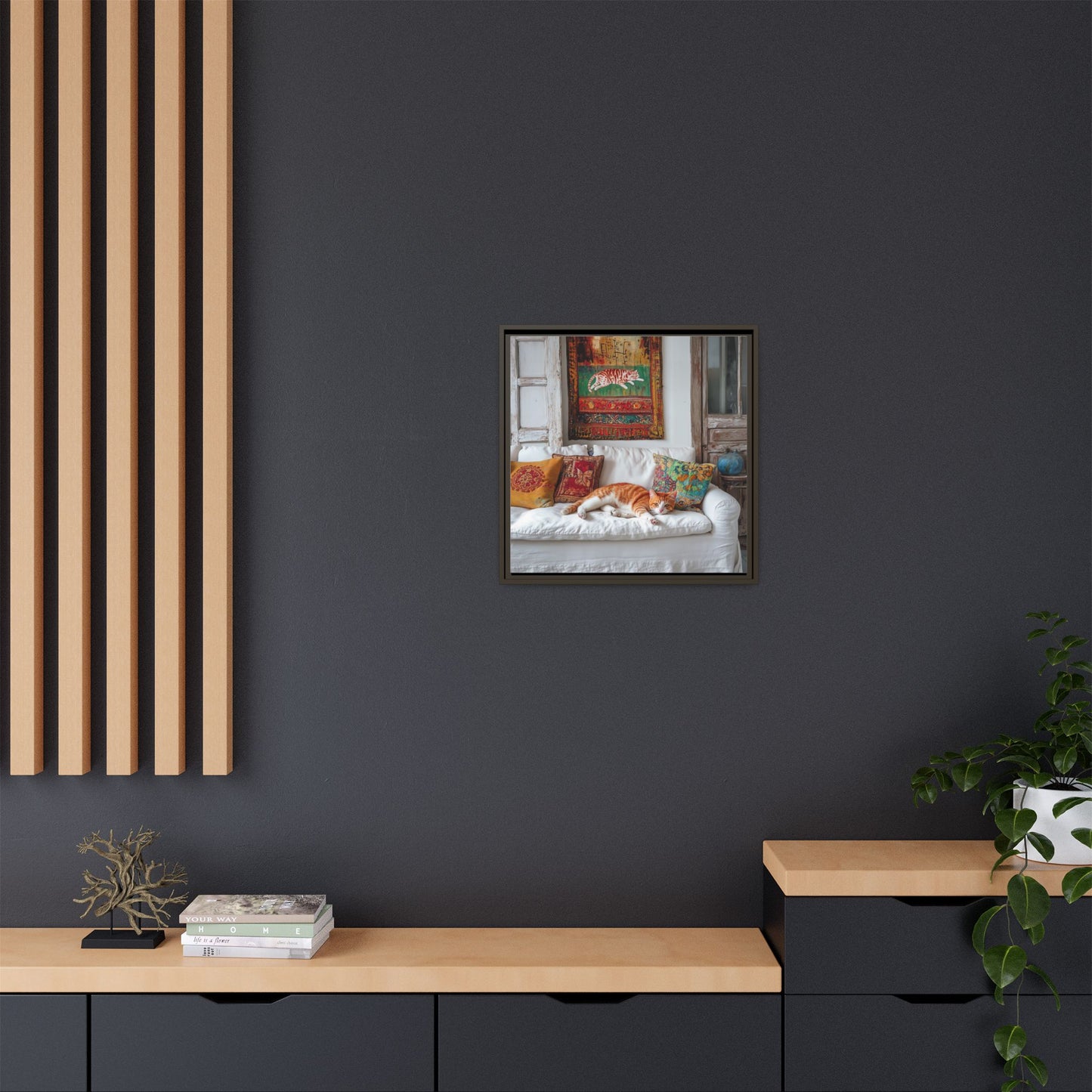 Orange Tabby "House Cat" Sleeping Ginger Cat Sofa Photo Framed Canvas