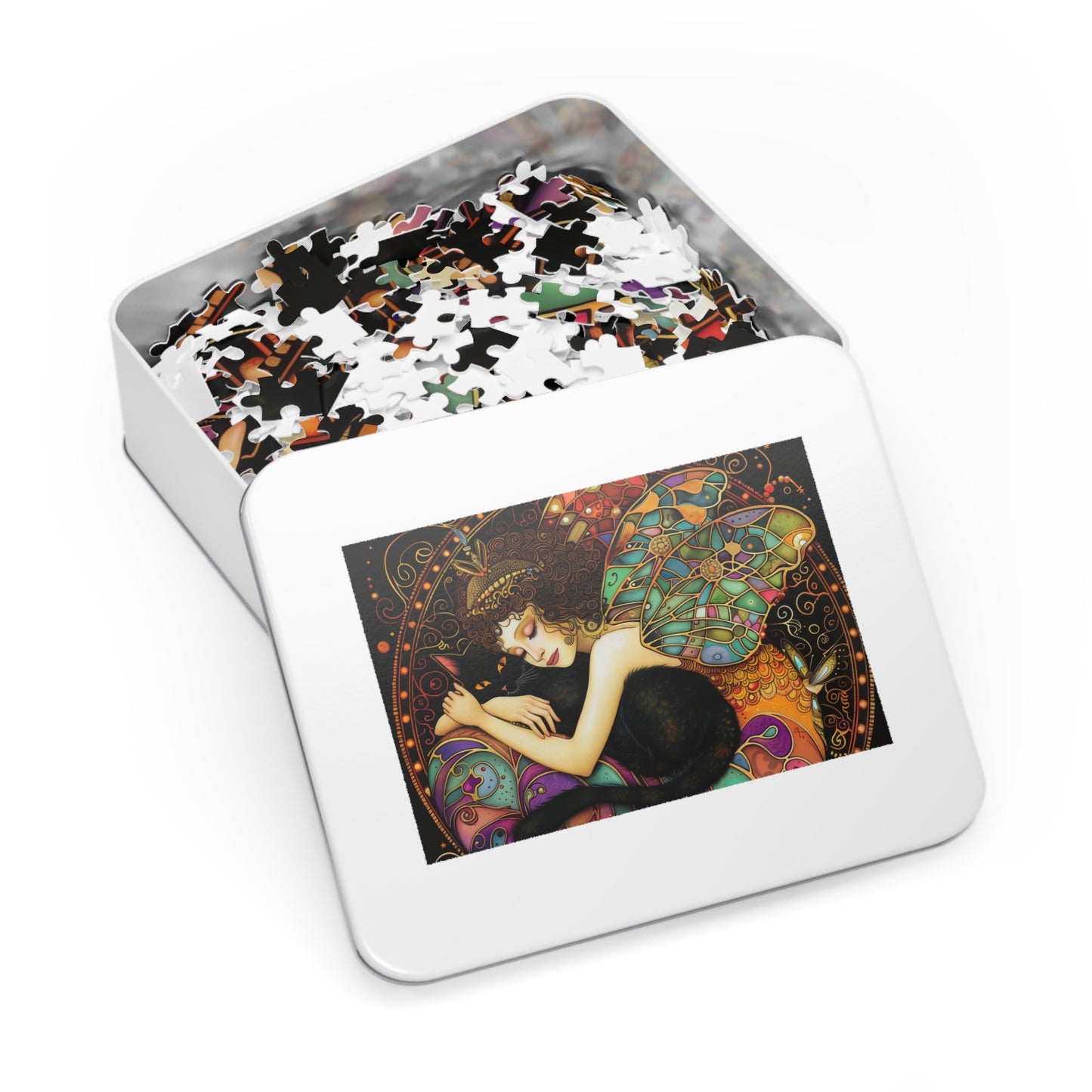 Sleeping Fairy with Black Cat Jigsaw Puzzle