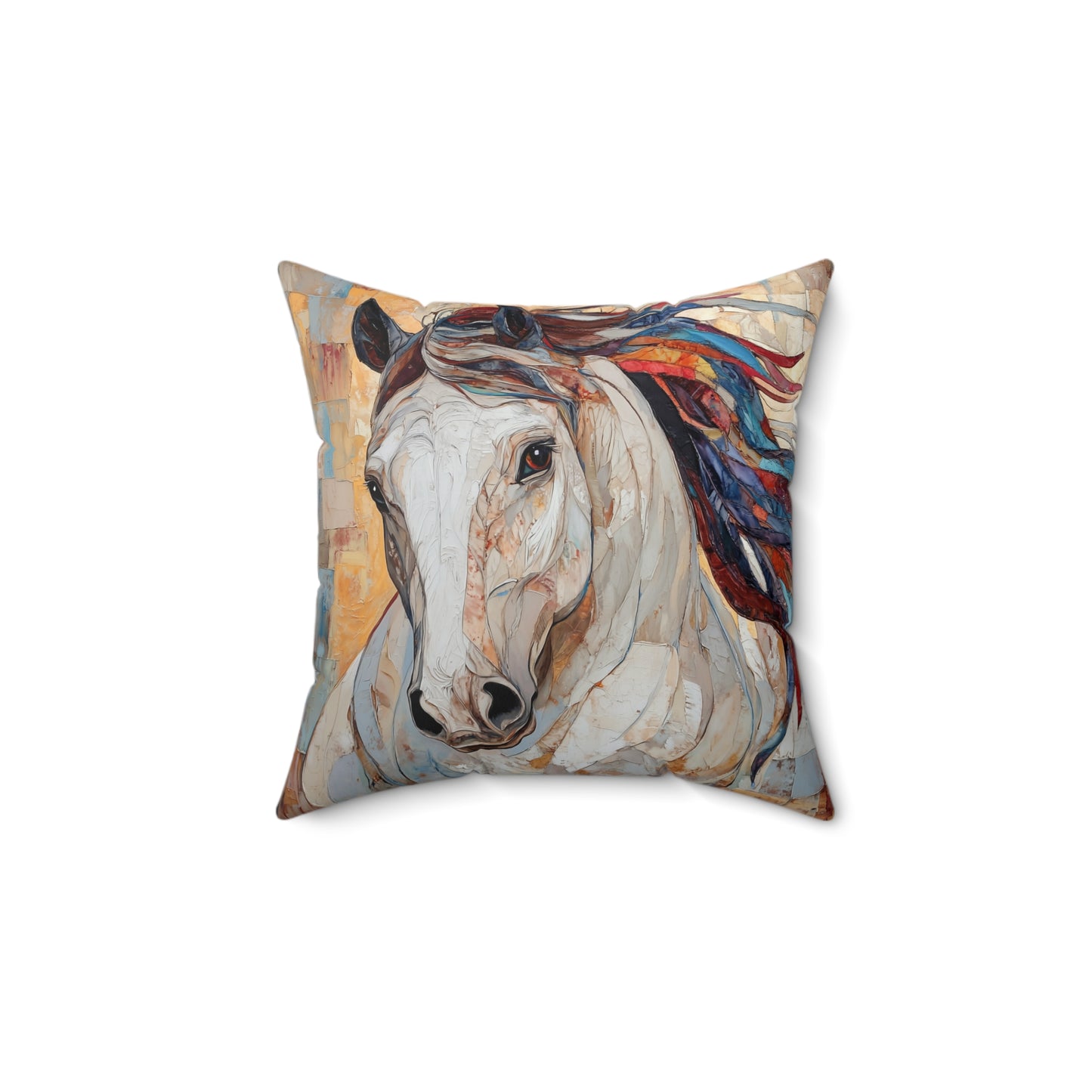 White Horse Painting Pillow Faux Suede Square Pillow