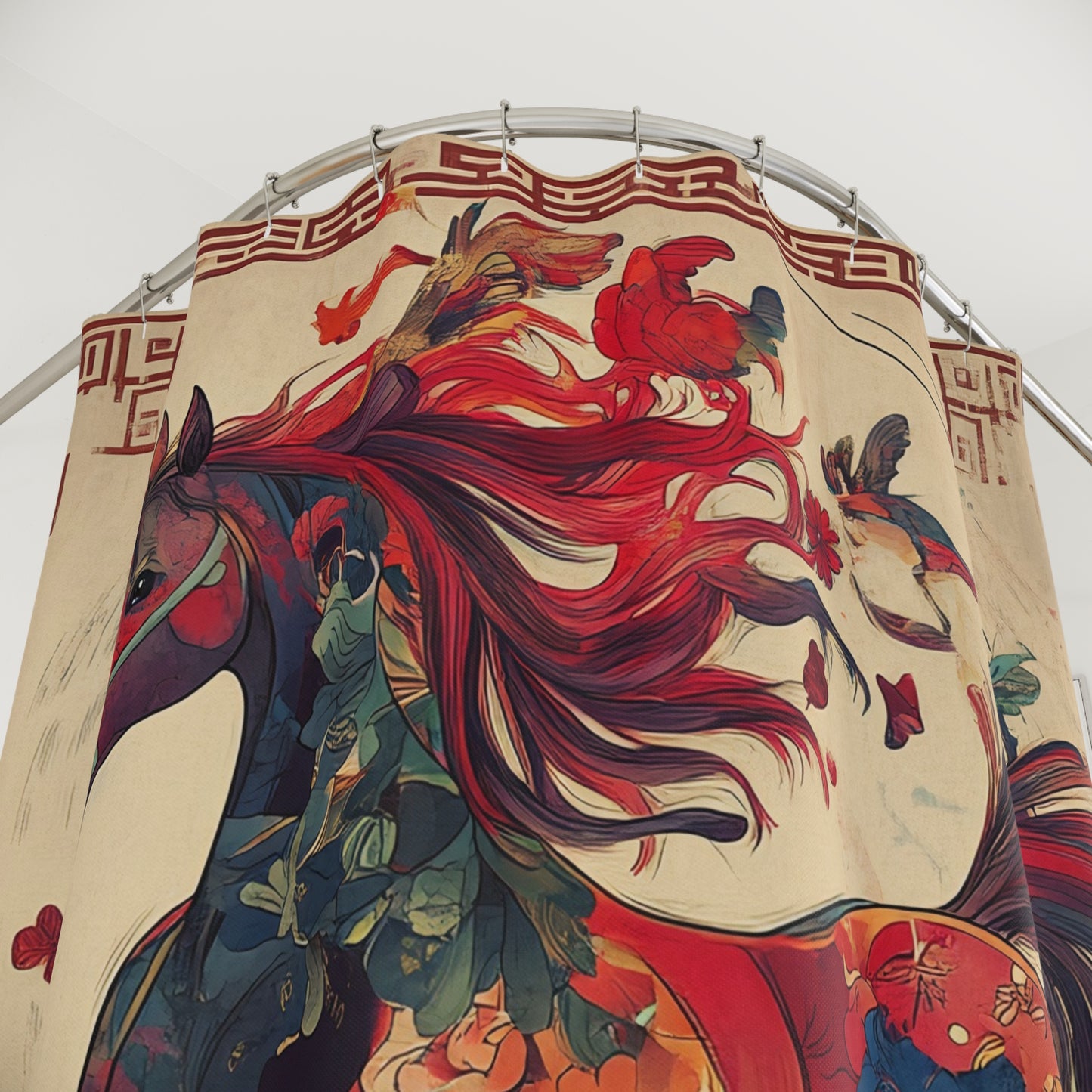 Year of The Firel Horse Shower Curtain — Vibrant Red Mane Equestrian Art