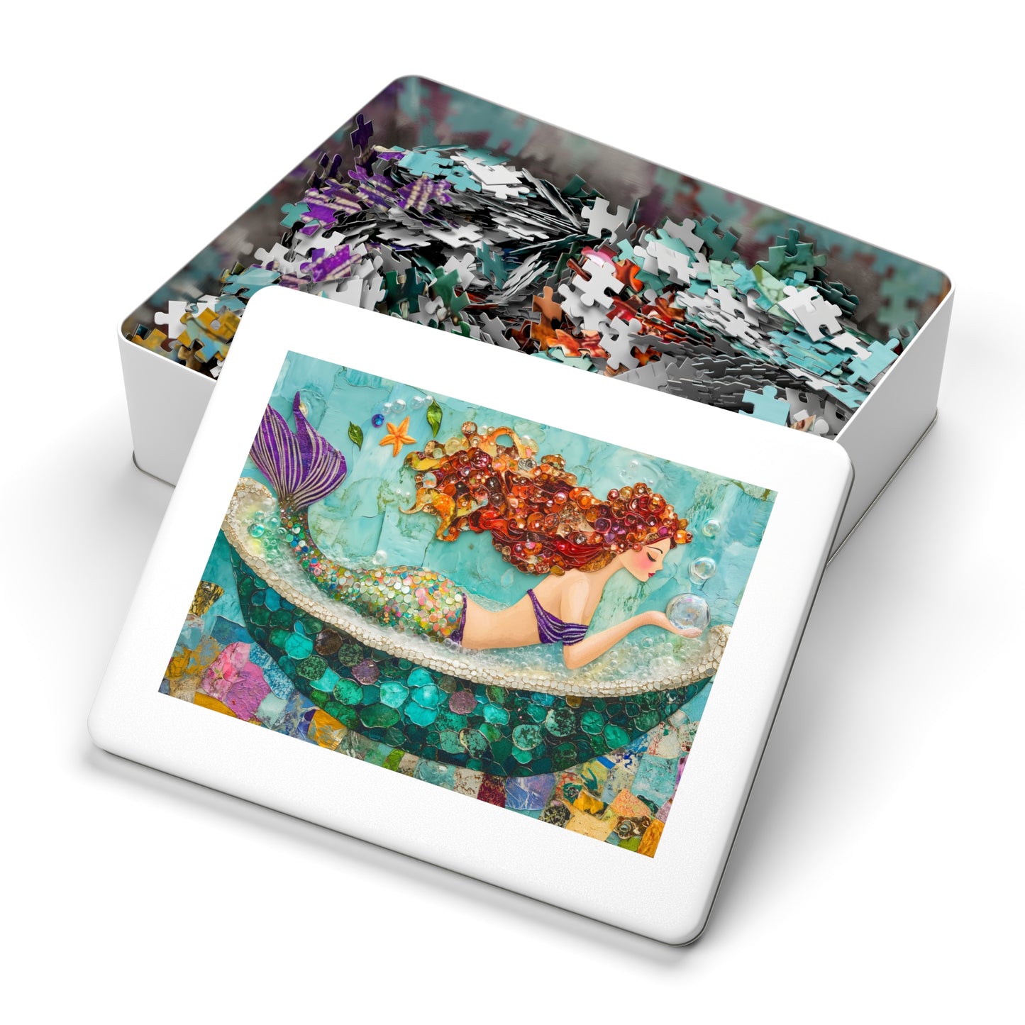 Bubbles Mermaid Art Jigsaw Puzzle with Tin