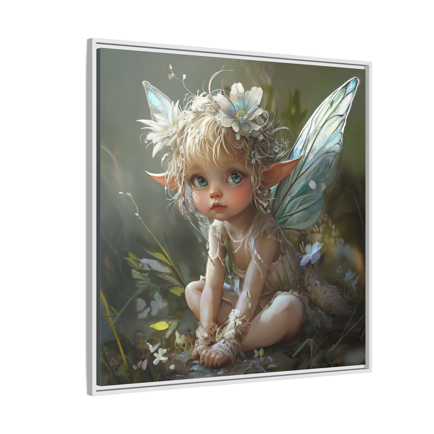 Baby Fairy Art Print, Framed Canvas, Whimsical Home Decor, Fairy Tale Gift, Magical Nursery Wall Art