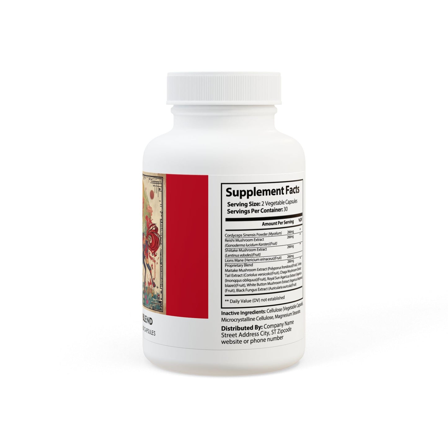 Mushroom Blend Supplement (60 Capsules) Year of The Fire Horse Illustration